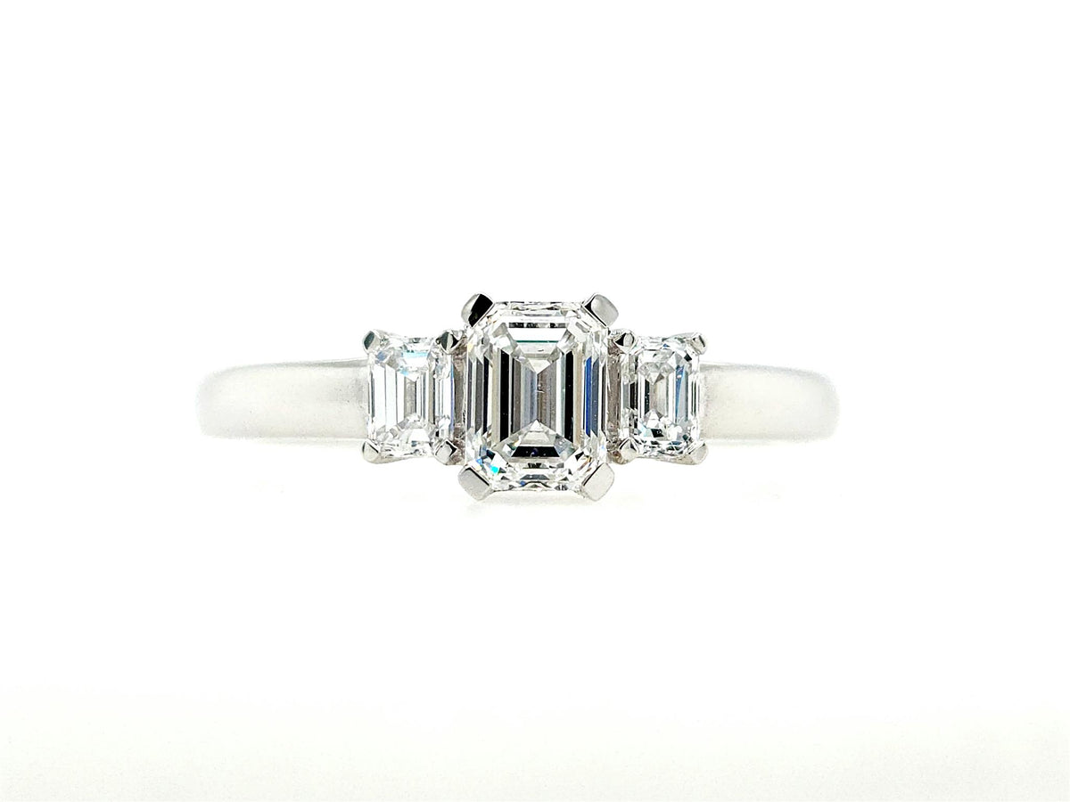 Past Present Future 18K White Gold 3-Stone Emerald Cut Diamond Ring