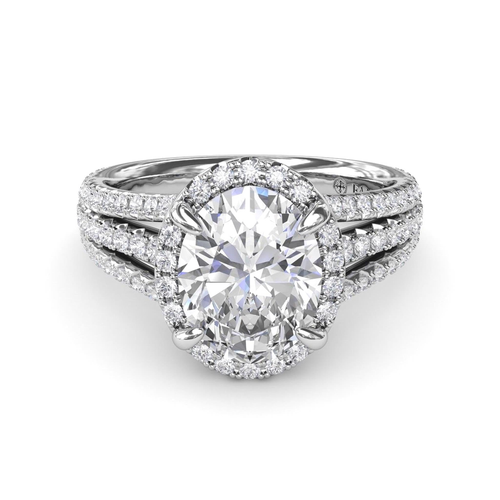 FANA 14Kt White Gold Split-Shank Halo Engagement Ring Mounting - Oval Center Stone Sold Separately