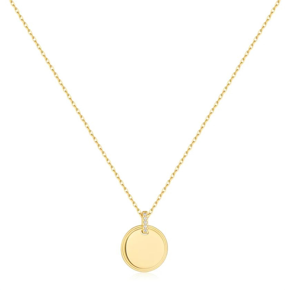 Ania Haie Disc Pendant Necklace in 14Kt Gold Overlay with Cubic Zirconia Bale