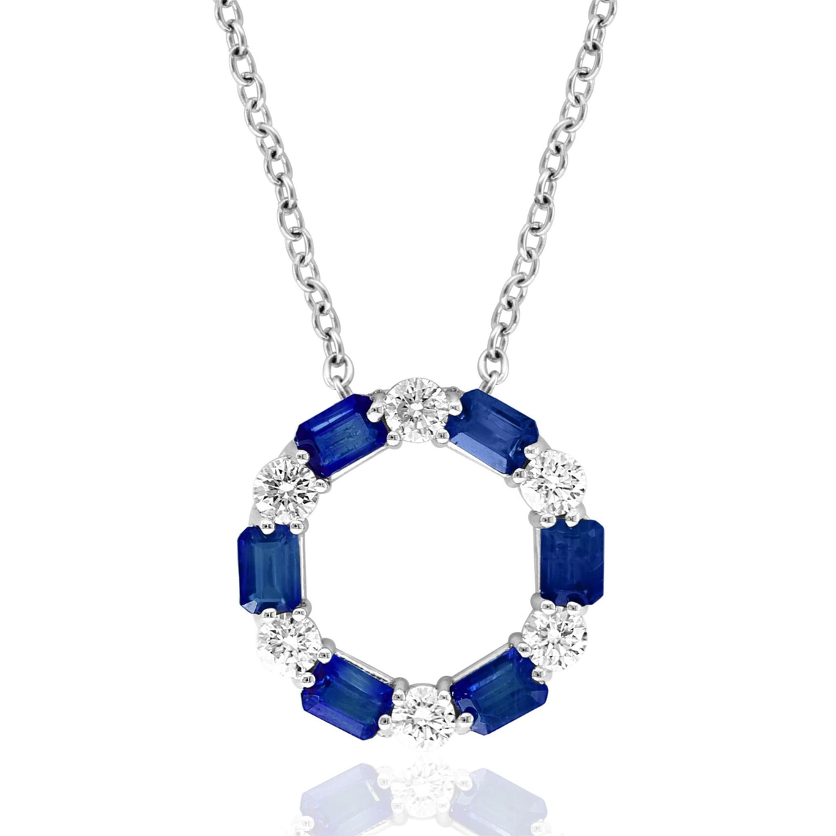 18Kt White Gold Blue Sapphire Diamond Circle Pendant