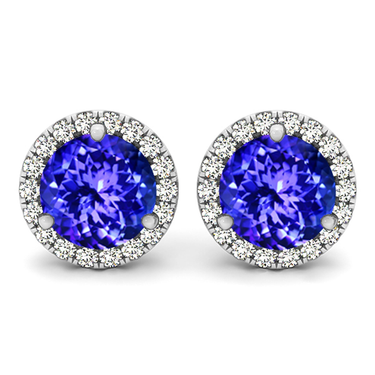 18Kt White Gold Halo Earrings Gemstone Earrings with 1.80ct Tanzanites