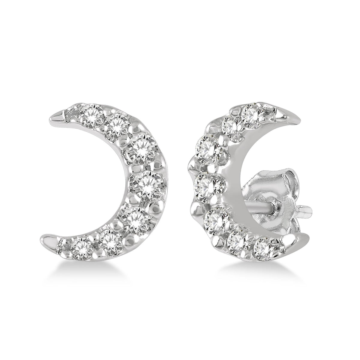 Lasker Petites-10Kt White Gold Crescent Stud Earrings with 0.08cttw Natural Diamonds