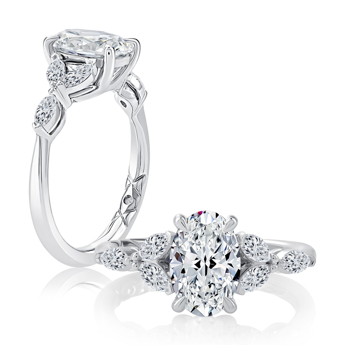 A.Jaffe Floral 0.60ctw Diamond Engagement Ring in 14K White Gold