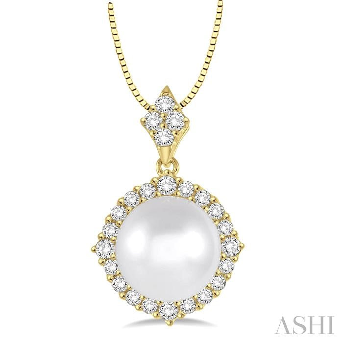 14KT Yellow Gold 10x10mm Pearl Pendant with Diamond Halo .25CTTW