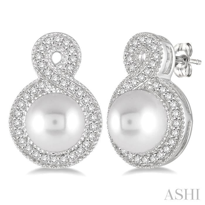 10KT White Gold Pearl Earrings with .25CTTW Diamond Halo