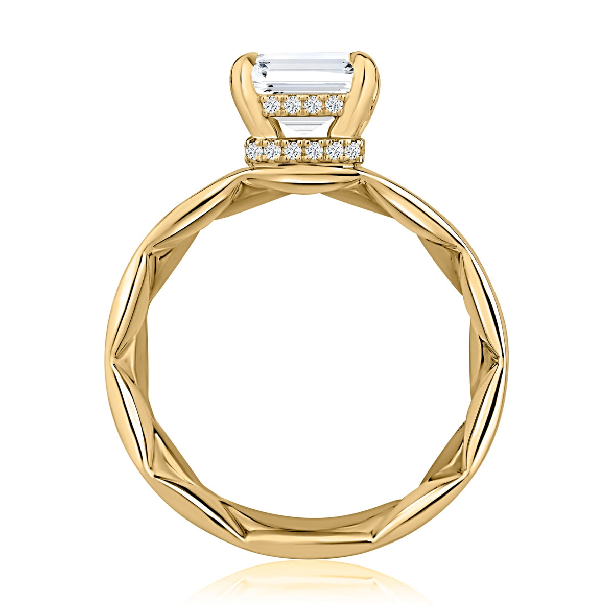 A.Jaffe Diamond Solitaire Ring with Emerald-Shape Center Diamond And A Double Hidden Halo