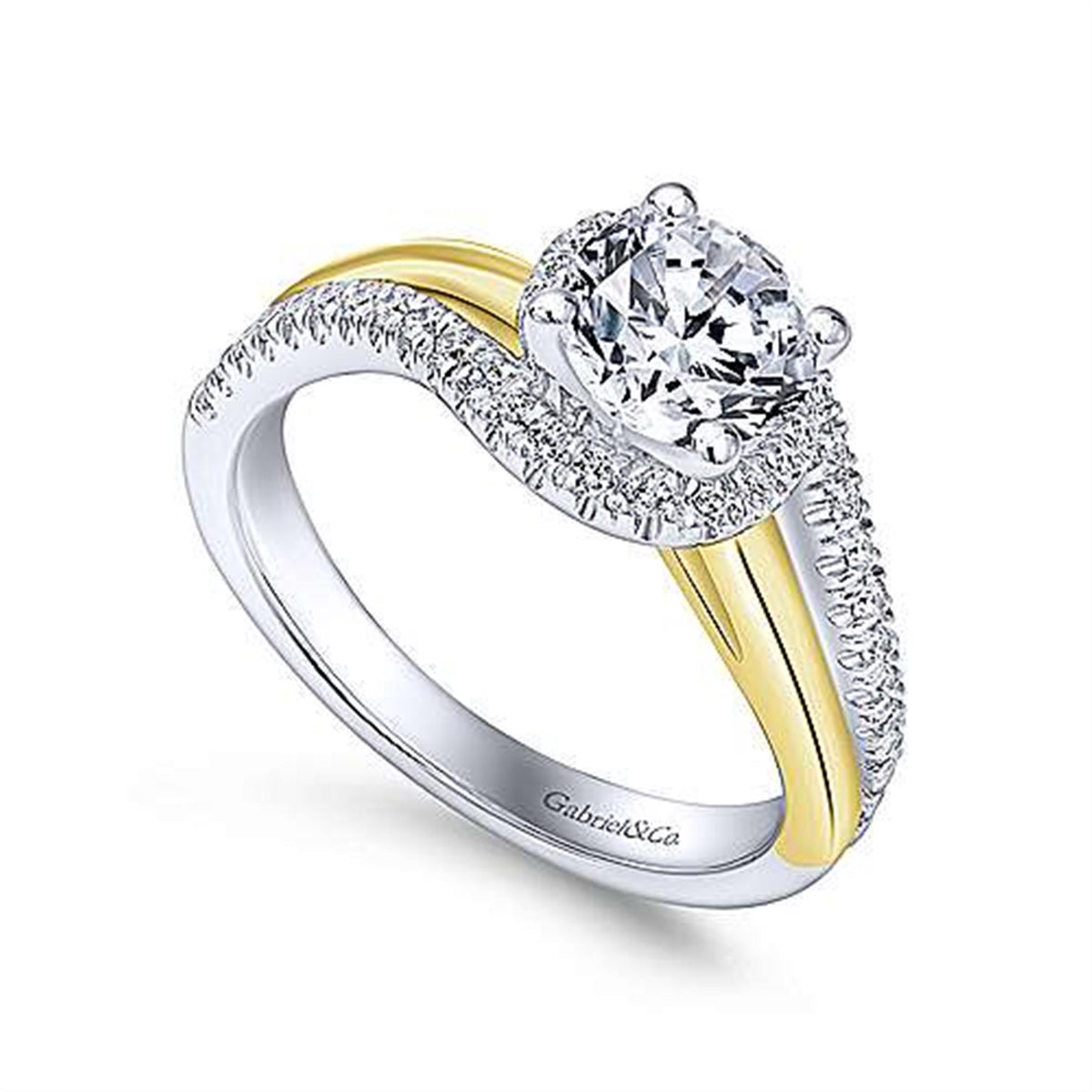 14Kt Yellow & White Gold Free-Form Engagement Ring Mounting With 0.29cttw Natural Diamonds
