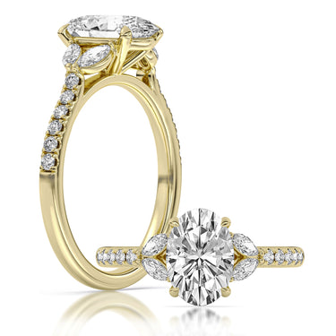 Centurion Collection 14Kt Yellow Gold Vine Engagement Ring with 2ct 100-Faceted Lab-Grown Marquise Center Diamond and 0.43cttw Accent Diamonds