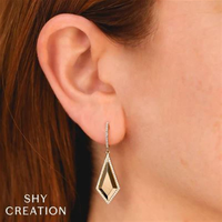 Shy Creation -14Kt Yellow Gold Geo Cut Dangle Earrings with Natural Diamonds