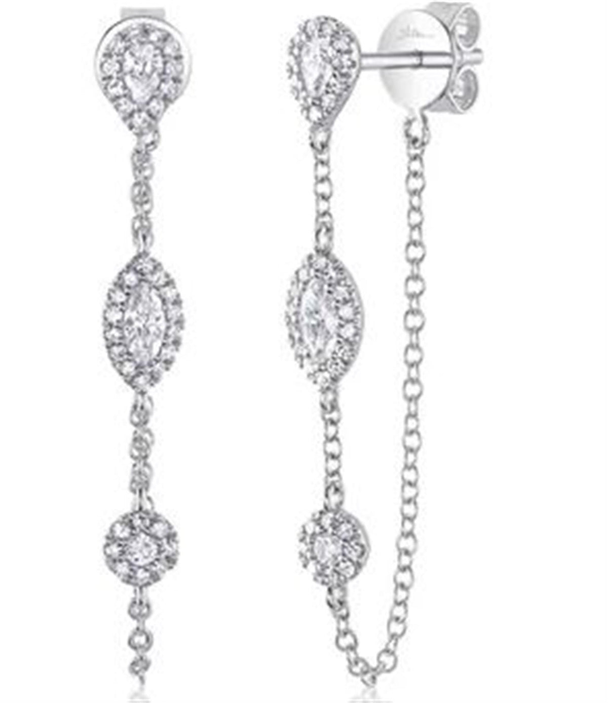 Shy Creation 14Kt White Gold Cable Chain Dangle Earrings With .48cttw Natural Diamonds
