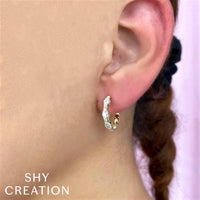 Shy Creation Gold Scalloped Diamond Hoop Earrings