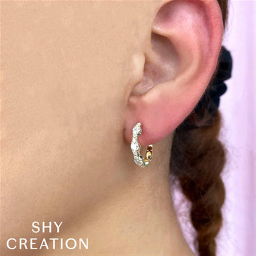 Shy Creation Gold Scalloped Diamond Hoop Earrings