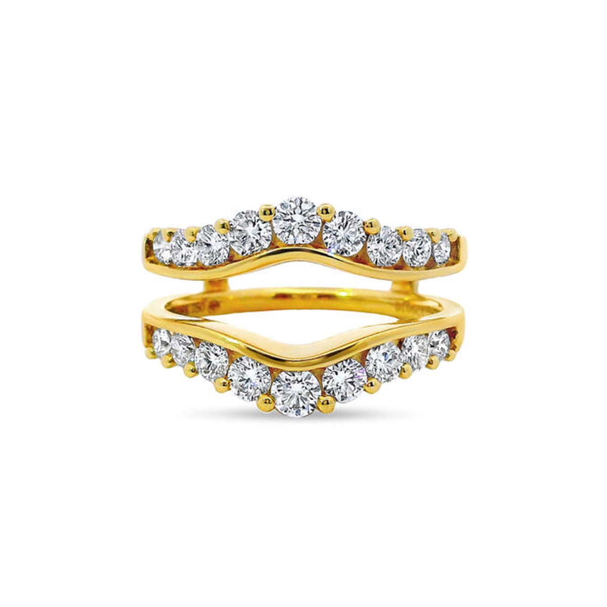 18Kt Yellow Gold Curved Insert Ring Guard With 18 Round Graduated Diamonds Totaling 1.06Cttw (H Color - SI1 Clarity) size 7