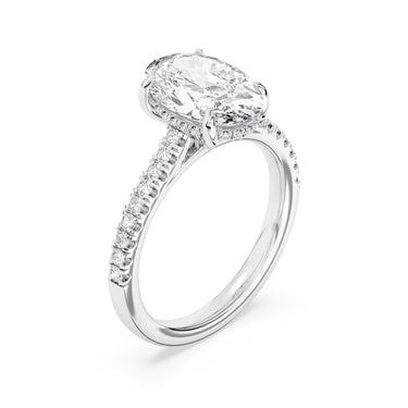 Centurion Collection 14Kt White Gold Hidden Halo & Pave Cathedral 2ct 100-Faceted Lab-Grown Oval Center Diamond Engagement Ring