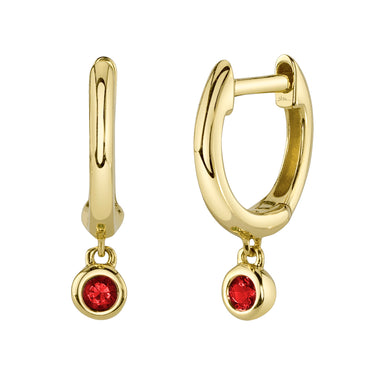 Shy Creation 14Kt Yellow Gold 10mm .08cttw Ruby Bezel Set Huggie Earrings