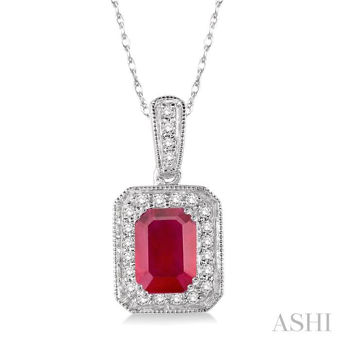 18KT White Gold Ruby Pendant with .25CTTW Diamond Halo