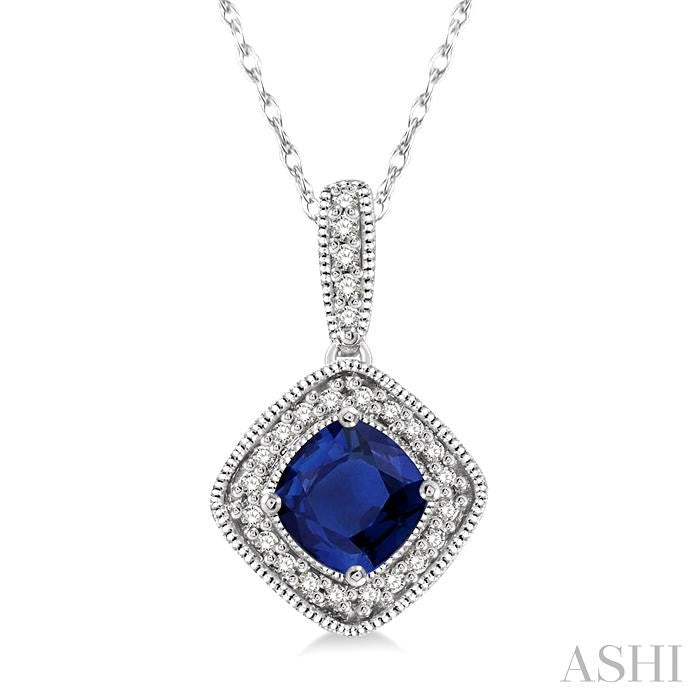 14KT White Gold Sapphire with .20CTTW Diamond Halo