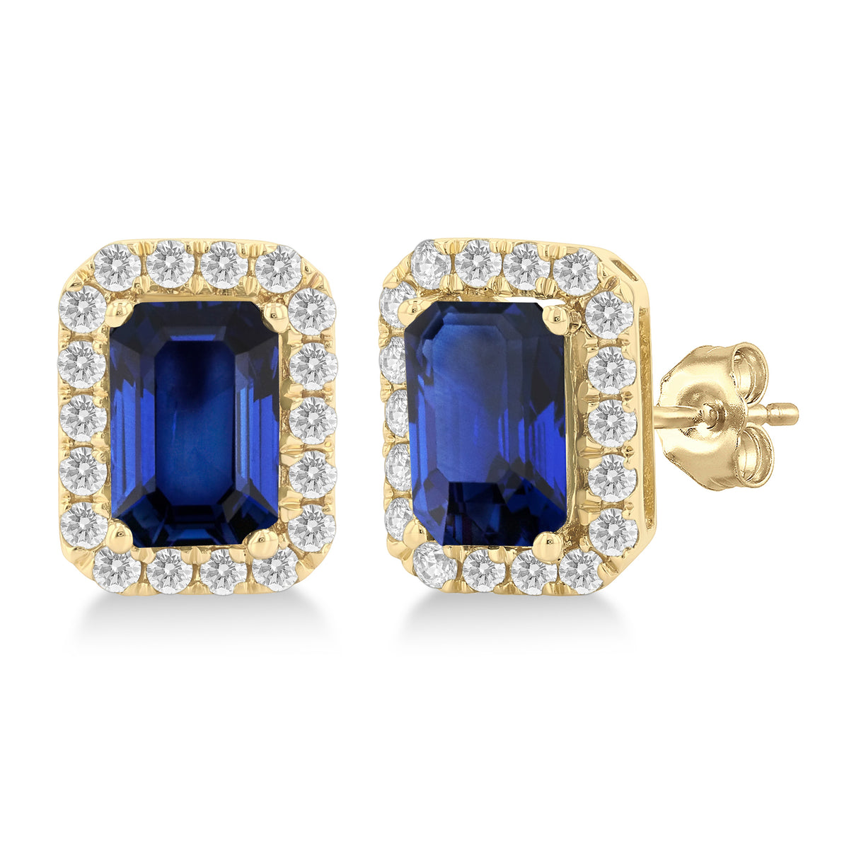 14Kt Yellow Gold Halo Stud Earrings with Sapphires