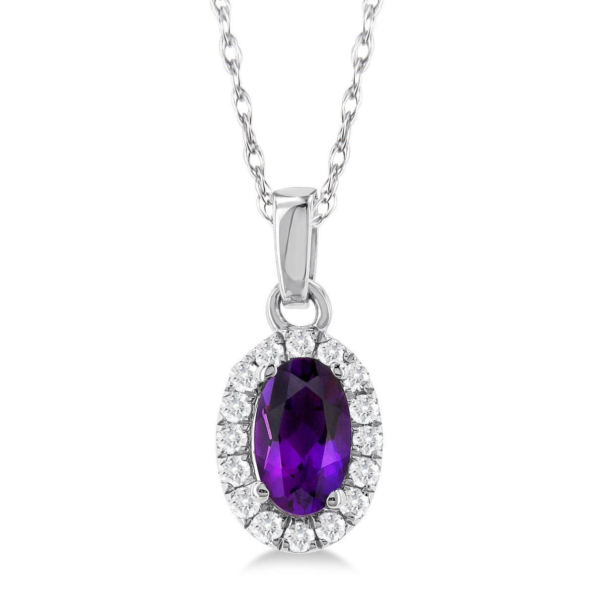 10Kt White Gold Center Of My World Halo Pendant with Amethyst and Natural Diamonds
