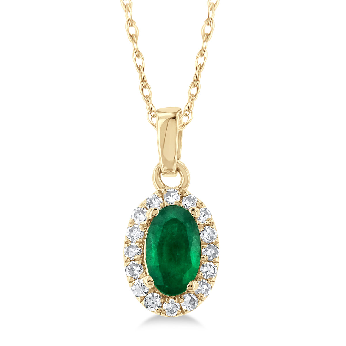 10Kt Yellow Gold Emerald & Diamond Halo Pendant