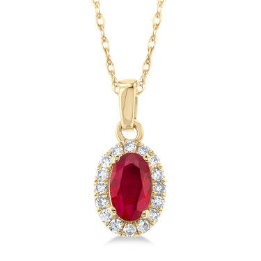 10Kt Yellow Gold Oval Ruby & Diamond Halo Pendant