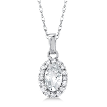 10Kt White Gold Center Of My World Halo Pendant with Topaz and Natural Diamonds