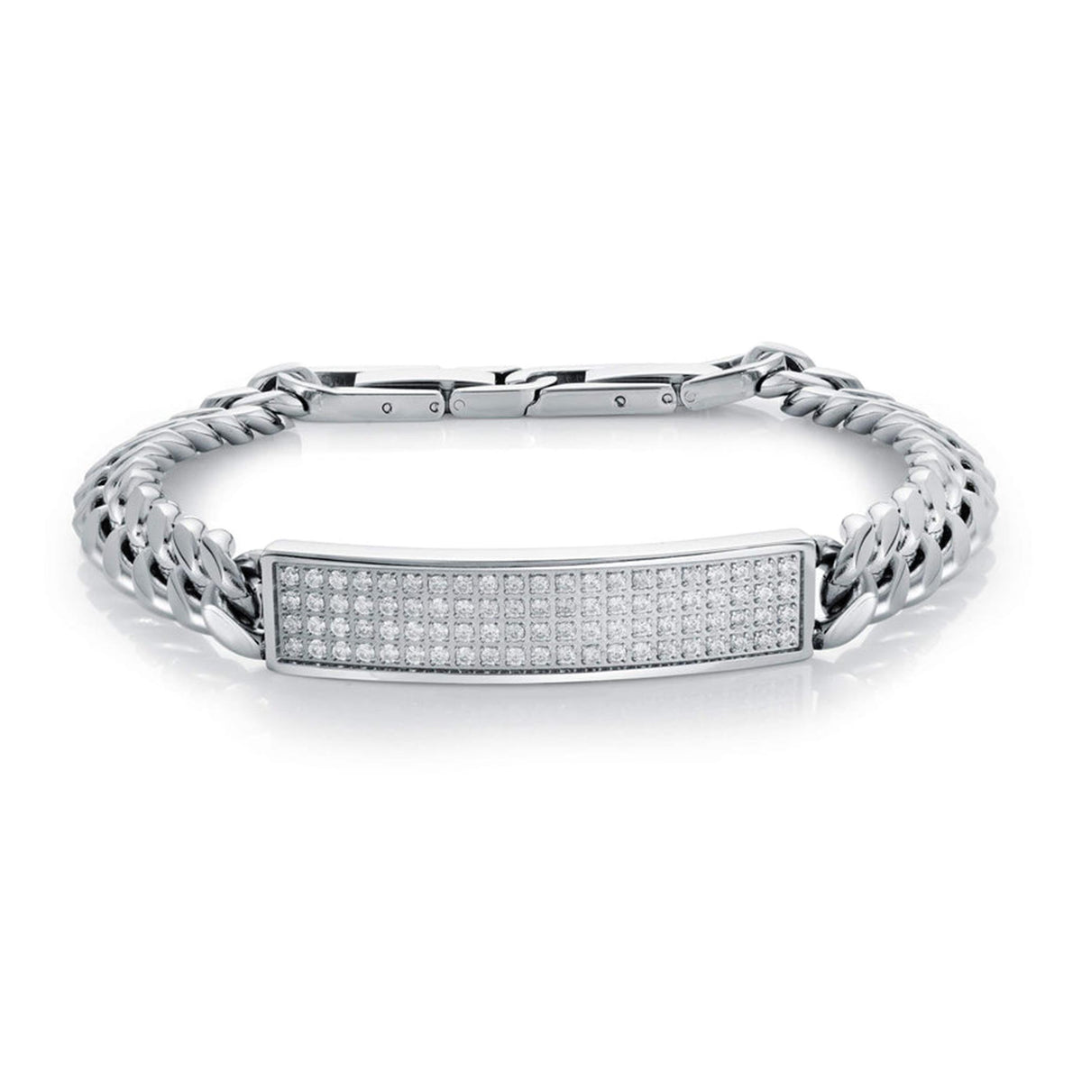 Italgem Stainless Steel Curb Link ID Bracelet with Cubic Zirconia