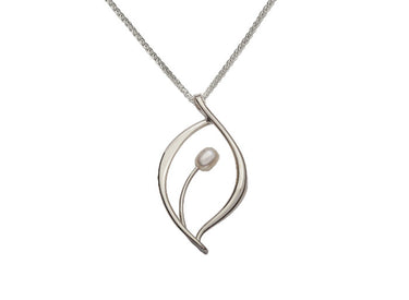 E.L. Designs Sterling Silver Jonquil Pendant With Fresh Water Cultured Pearl on 18" Wheat Chain