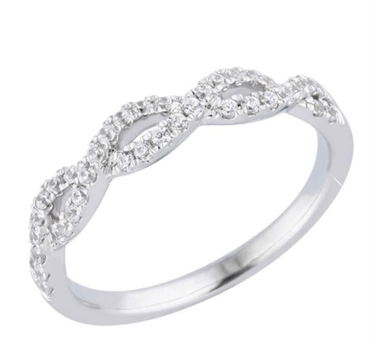 14Kt White Gold Stackable Infinity Twist Diamond Wedding Band