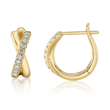 Shy Creation 14K Yellow Gold Criss-Cross 0.25ctw Diamond Huggie Hoop Earrings