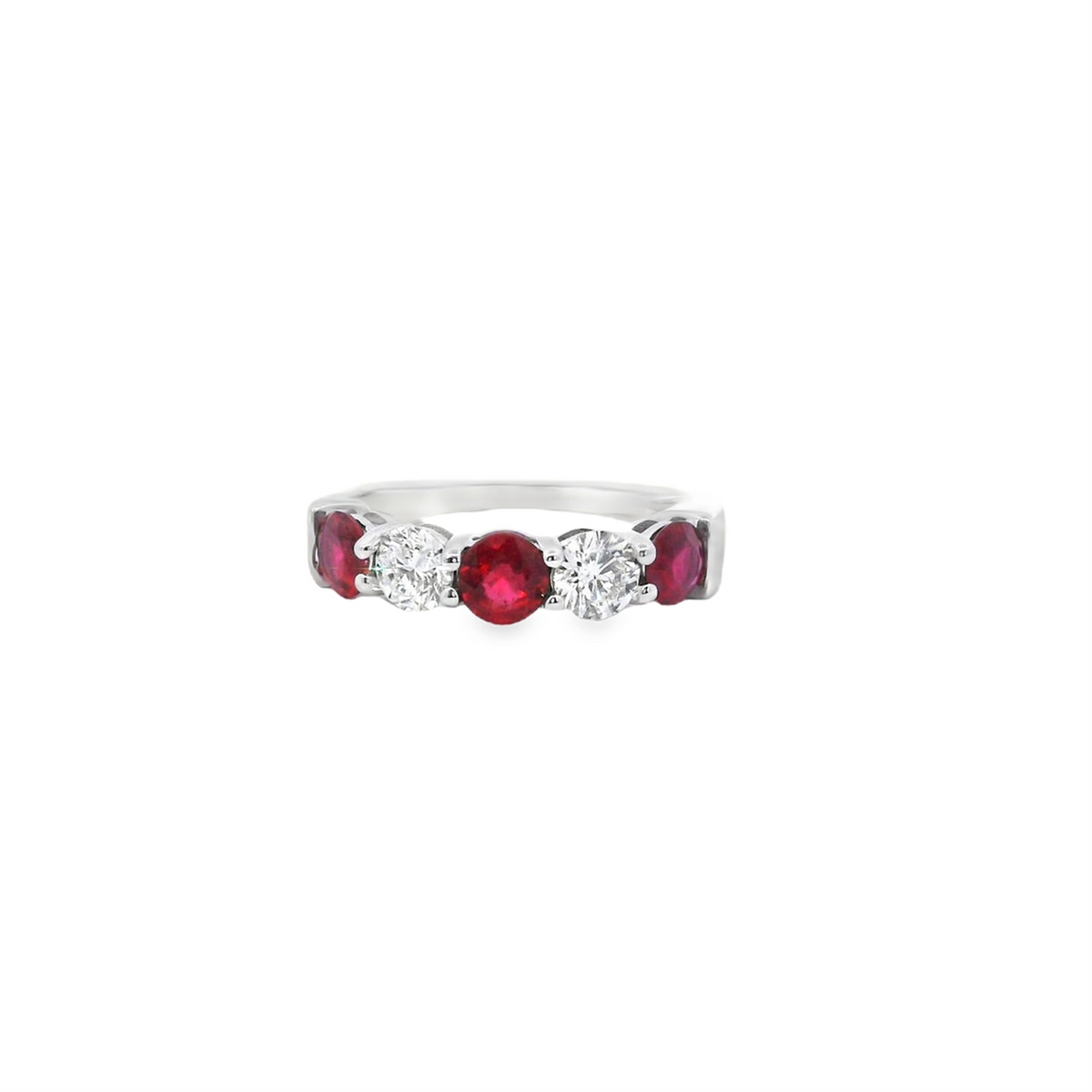 18Kt White Gold 5 Stone Band with Natural Alternating Natuarl Ruby and Diamonds