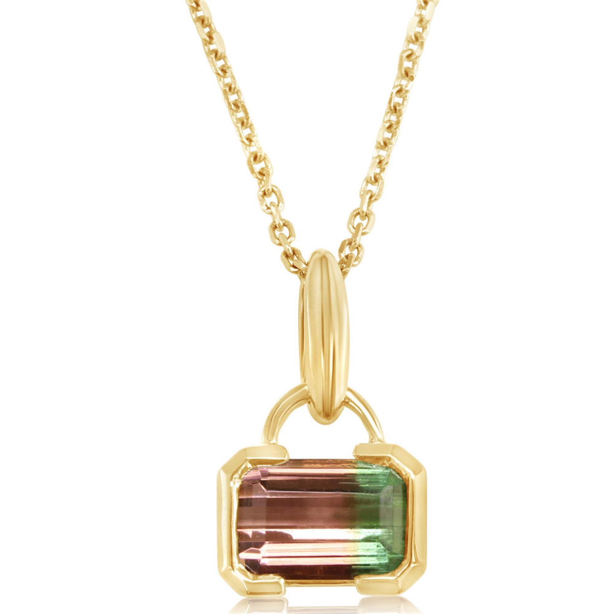 14Kt Yellow Gold Rectangular Bi-Color Tourmaline Pendant