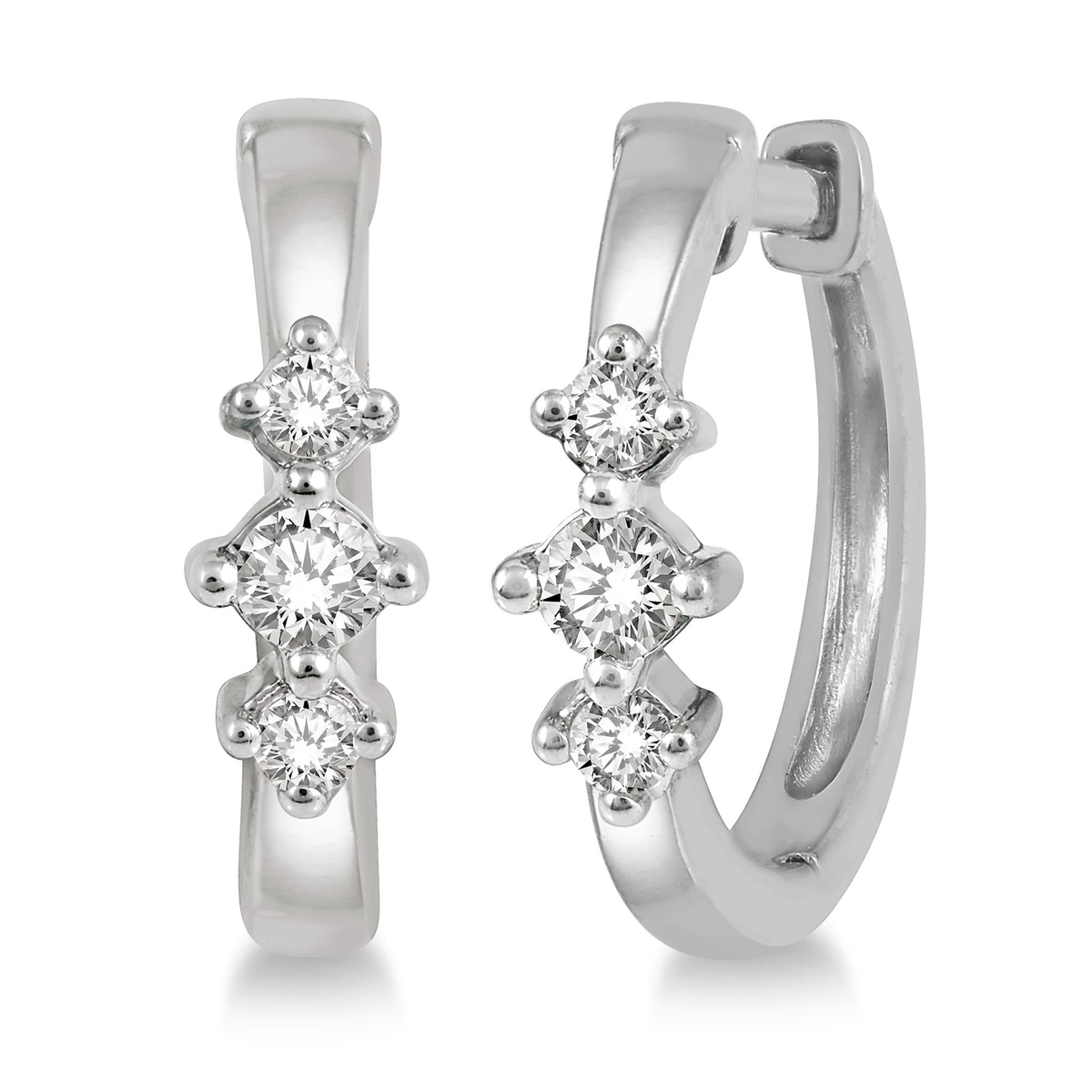 Lasker Petites-10Kt White Gold 12mm Petite Hinged Huggie Hoop Earrings with 6.15cttw Natural Diamonds (Color H-I, Clarity SI2)