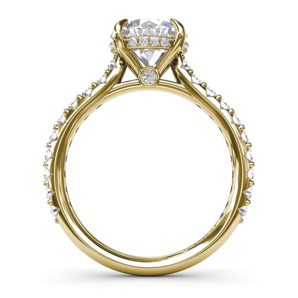 14Kt Yellow Gold Classic Prong Engagement Ring Mounting With 0.47cttw Natural Diamonds