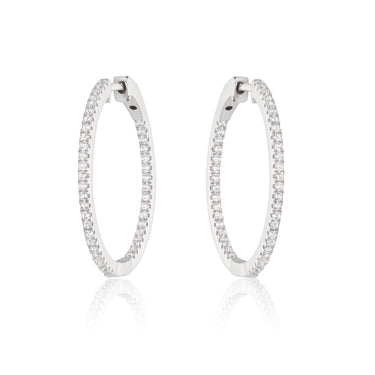 Sterling Silver Medium Inside-Out Cubic Zirconia Hoop Earrings