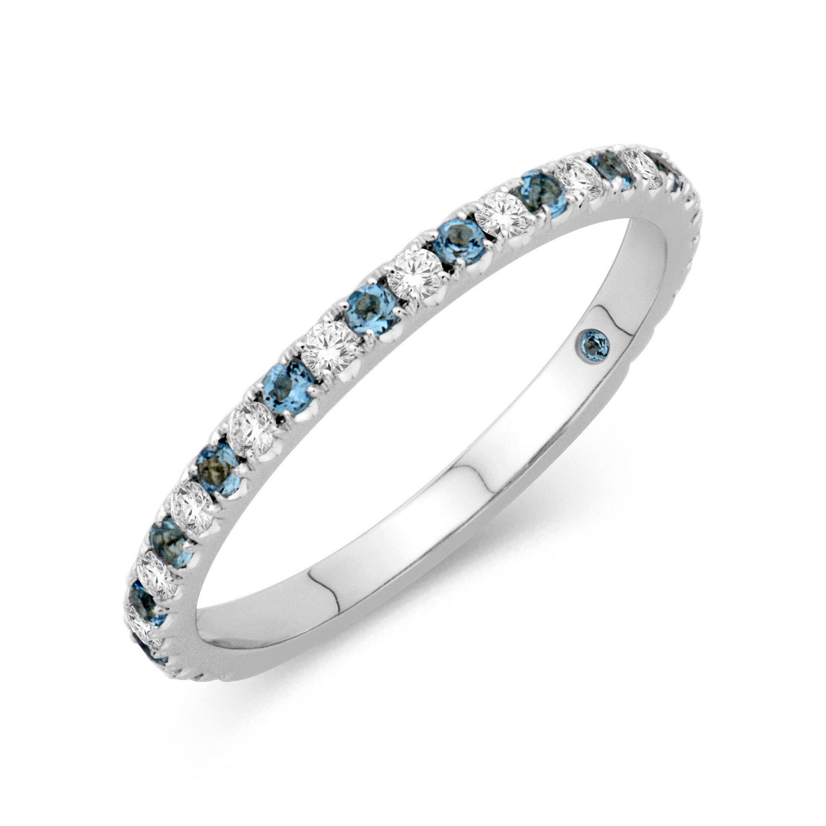14Kt White Gold Stackable Gemstone Ring With Diamonds and Blue Topaz