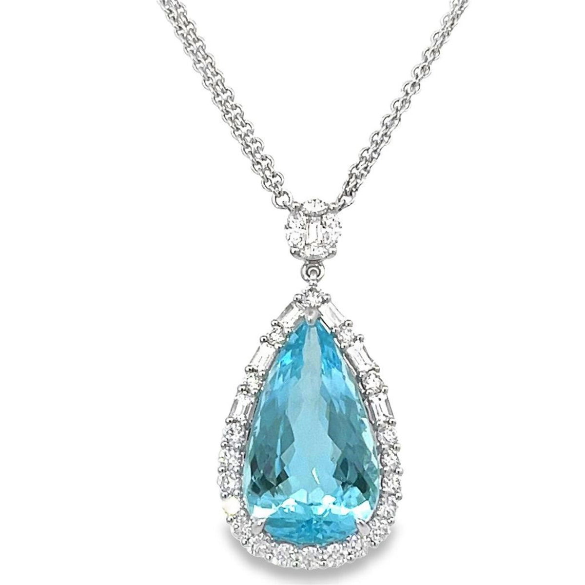 Distinctive Gem!!  18Kt White Gold Halo Pendant With 8.49ct Aquamarine