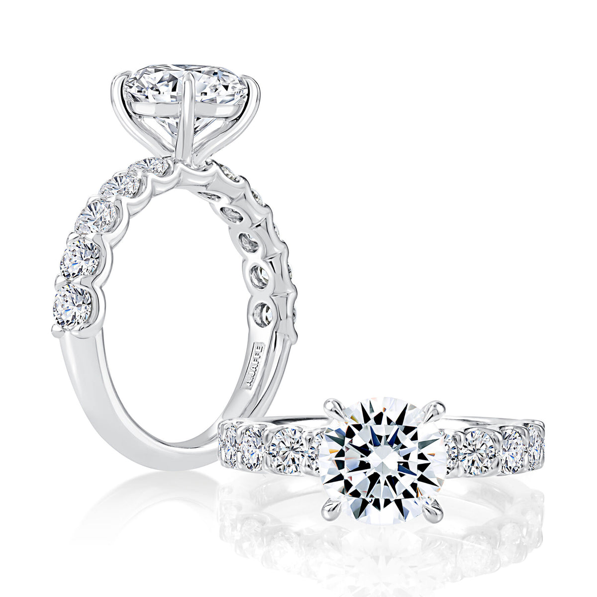 A. Jaffe Round Natural Diamond Engagement Ring with Side Accent Diamonds