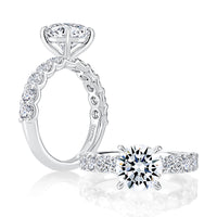 A. Jaffe Round Natural Diamond Engagement Ring with Side Accent Diamonds