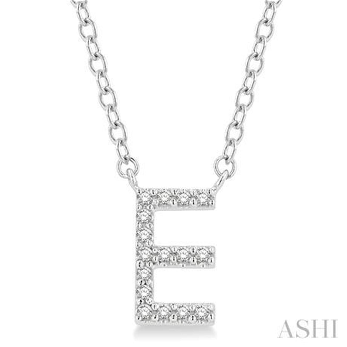 10Kt White Gold Initial E Pendant with .05cttw Natural Diamonds