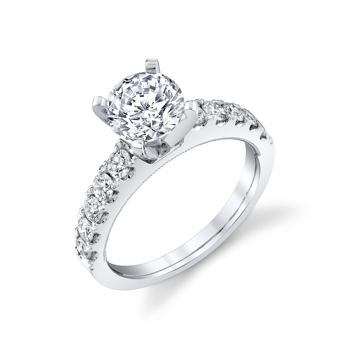 Pure Lasker Platinum Collection Engagement Ring with 10.62cttw Natural Prong Set Diamonds (Color G-H, Clarity SI1) Center Diamond Of Your Choice Sold Separately.