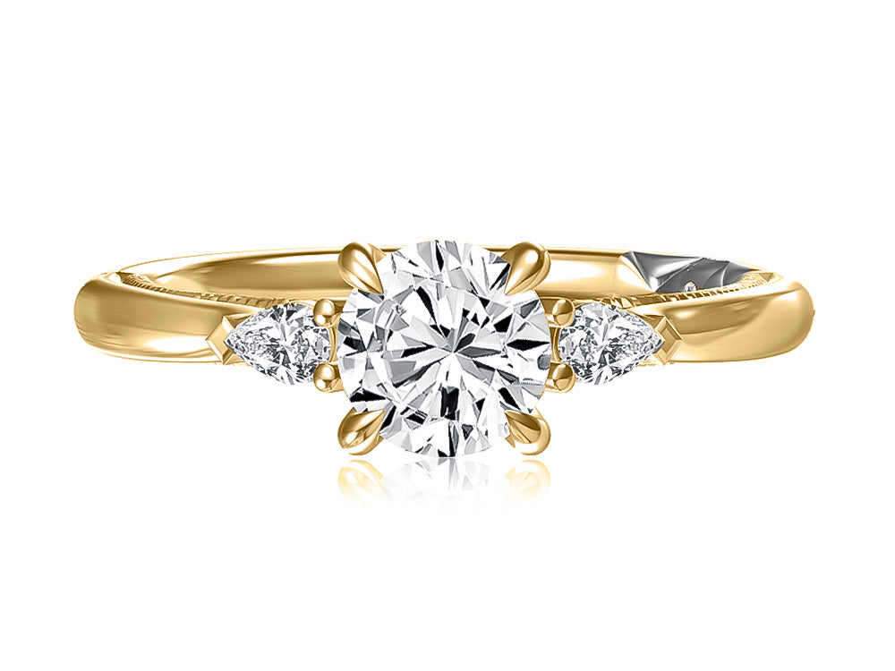A. Jaffe Three-Stone Cathedral Engagement Ring in 14K Yellow Gold