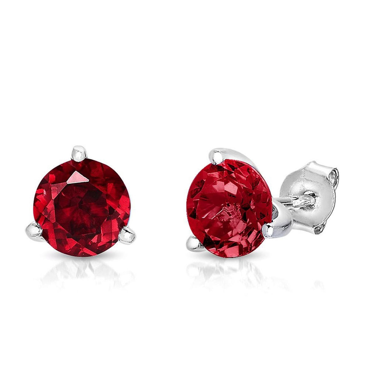 14Kt White Gold Classic Stud Earrings Gemstone Earrings With 1.35ct Chatham Rubies