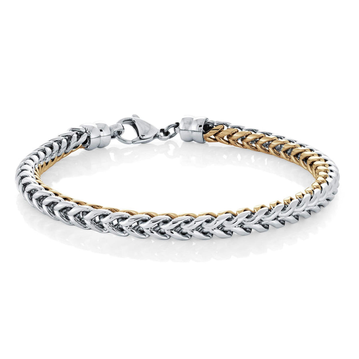 Italgem Stainless Steel and Gold IP Plated Reversible Round Franco Bracelet