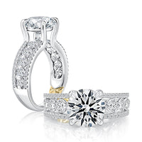 A. Jaffe Round Center Diamond Engagement Ring with Bezel and Prong Set Band.