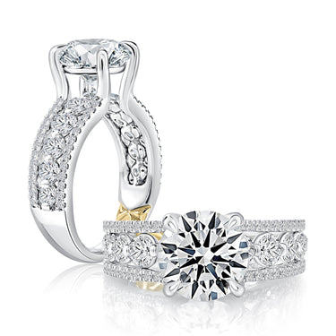 A. Jaffe Round Center Diamond Engagement Ring Mounting with Bezel and Prong Set Band