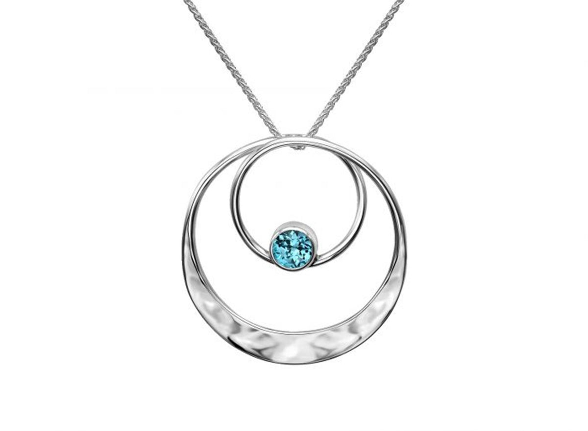 Sterling Silver Circle Gemstone Pendant with Blue Topaz