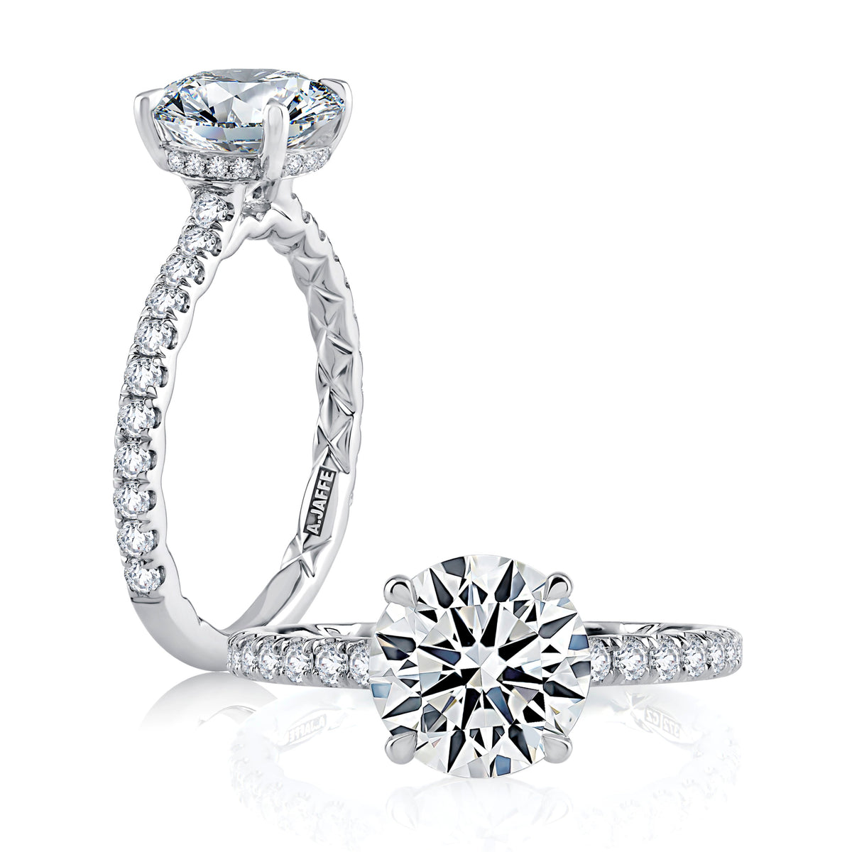 A. Jaffe Round Diamond Pave & Hidden Halo Engagement Ring in 14K White Gold