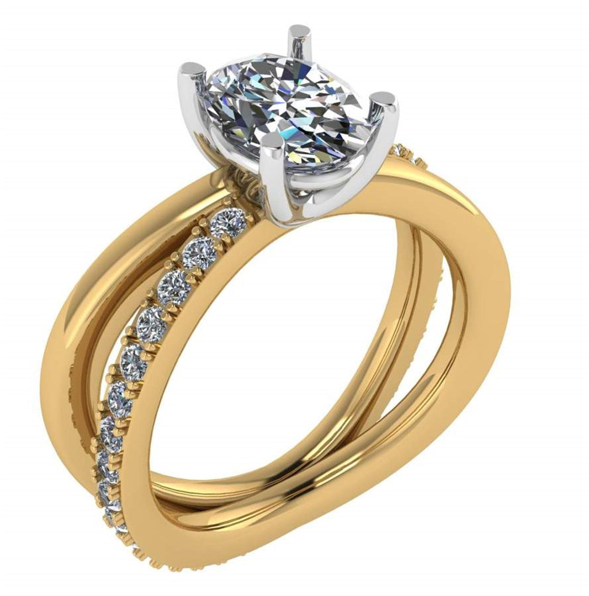 14Kt Yellow & White Gold Split Shank Engagement Ring Mounting With 0.56cttw Natural Diamonds