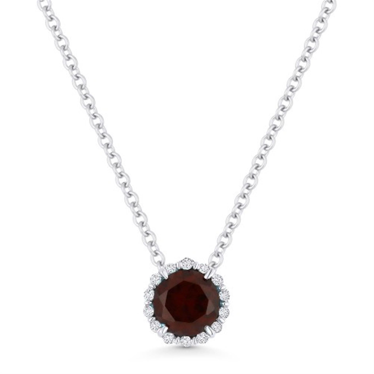 14Kt White Gold .69ct Round Garnet Diamond Necklace